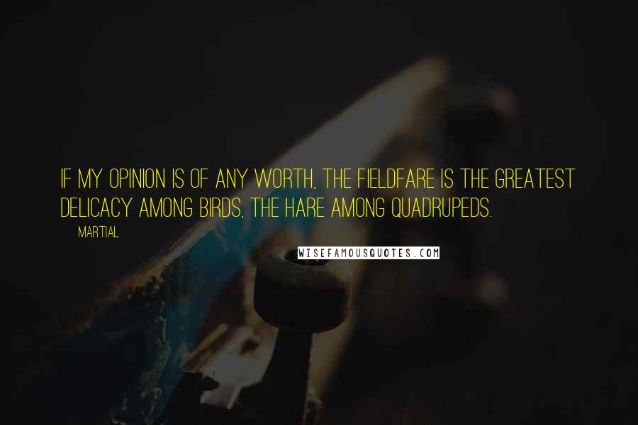 Martial quotes: If my opinion is of any worth, the fieldfare is the greatest delicacy among birds, the hare among quadrupeds.