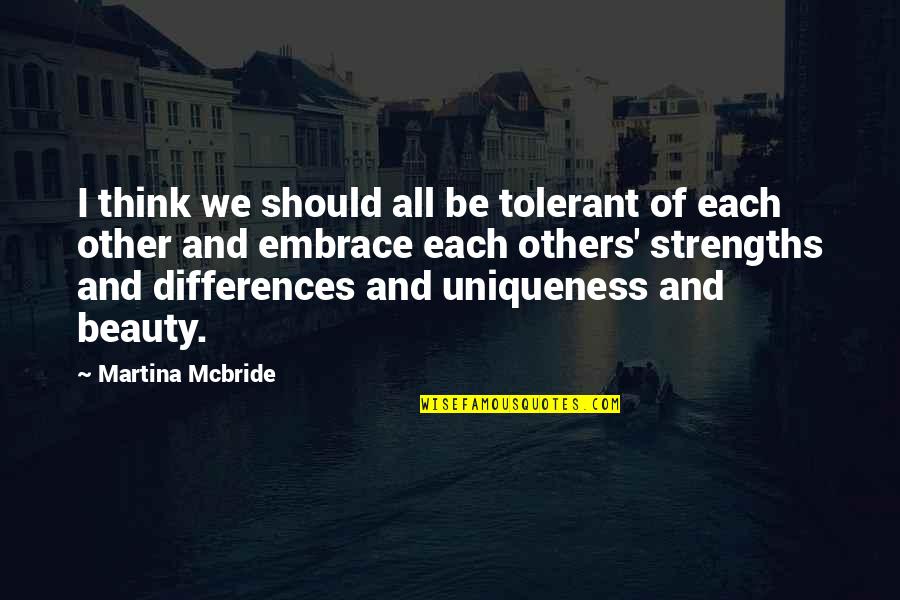 Martina Quotes By Martina Mcbride: I think we should all be tolerant of