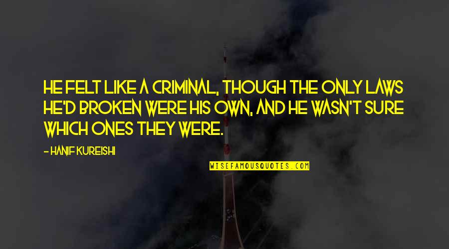 Martinkovic Uniforme Quotes By Hanif Kureishi: He felt like a criminal, though the only Martinkovic Uniforme Quotes By Hanif Kureishi: He felt like a criminal, though the only