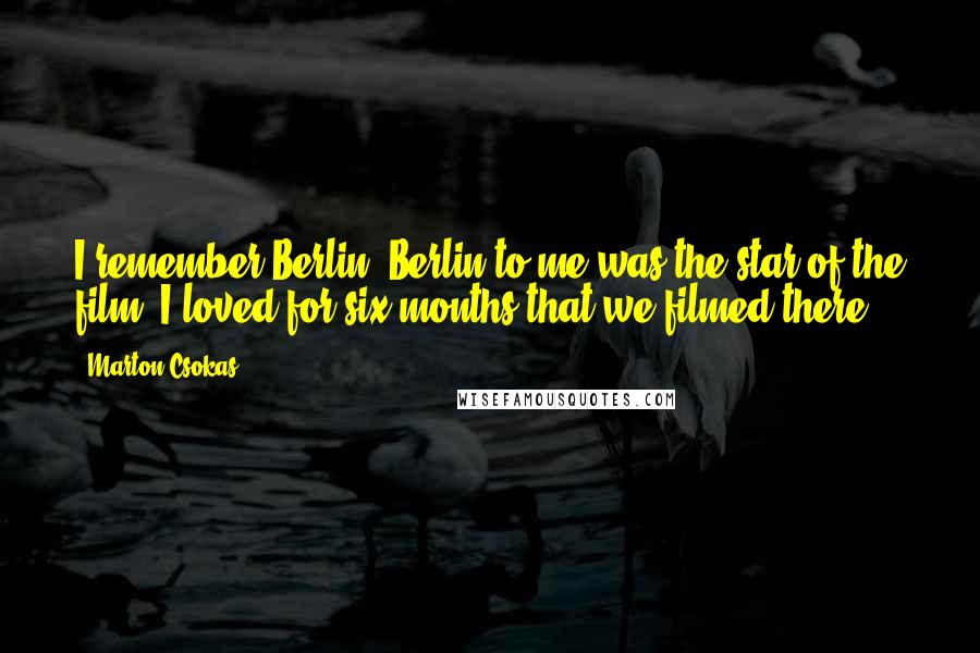 Marton Csokas quotes: I remember Berlin. Berlin to me was the star of the film. I loved for six months that we filmed there.