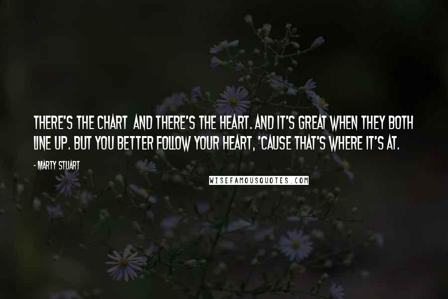 Marty Stuart quotes: There's the chart and there's the heart. And it's great when they both line up. But you better follow your heart, 'cause that's where it's at.