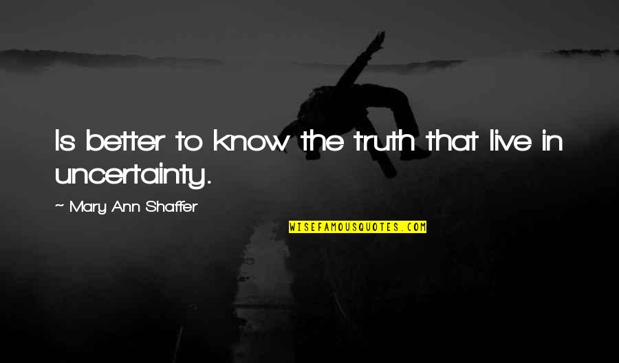 Mary Ann Quotes By Mary Ann Shaffer: Is better to know the truth that live