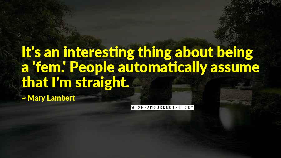 Mary Lambert quotes: It's an interesting thing about being a 'fem.' People automatically assume that I'm straight.