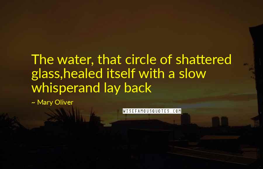 Mary Oliver quotes: The water, that circle of shattered glass,healed itself with a slow whisperand lay back