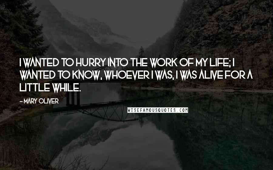 Mary Oliver quotes: I wanted to hurry into the work of my life; I wanted to know, whoever I was, I was alive for a little while.