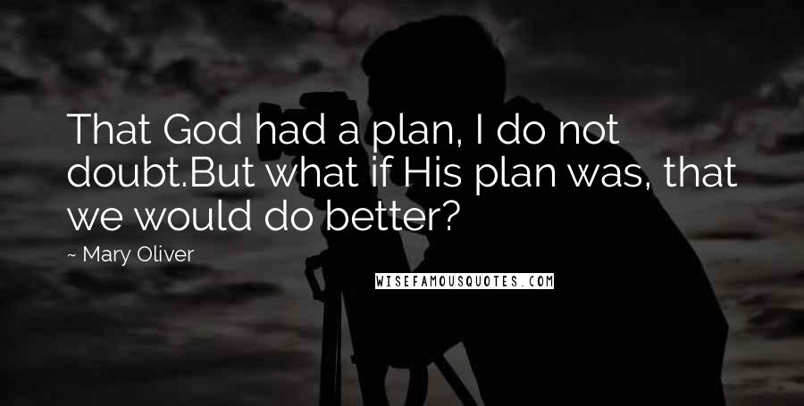 Mary Oliver quotes: That God had a plan, I do not doubt.But what if His plan was, that we would do better?