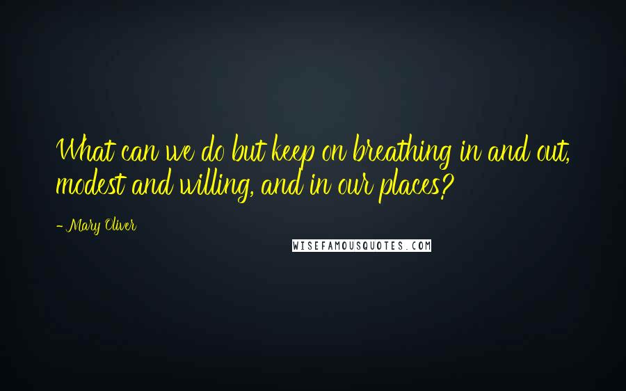 Mary Oliver quotes: What can we do but keep on breathing in and out, modest and willing, and in our places?