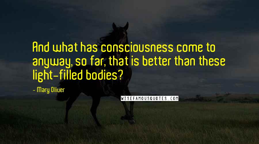 Mary Oliver quotes: And what has consciousness come to anyway, so far, that is better than these light-filled bodies?