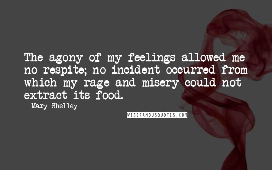 Mary Shelley quotes: The agony of my feelings allowed me no respite; no incident occurred from which my rage and misery could not extract its food.