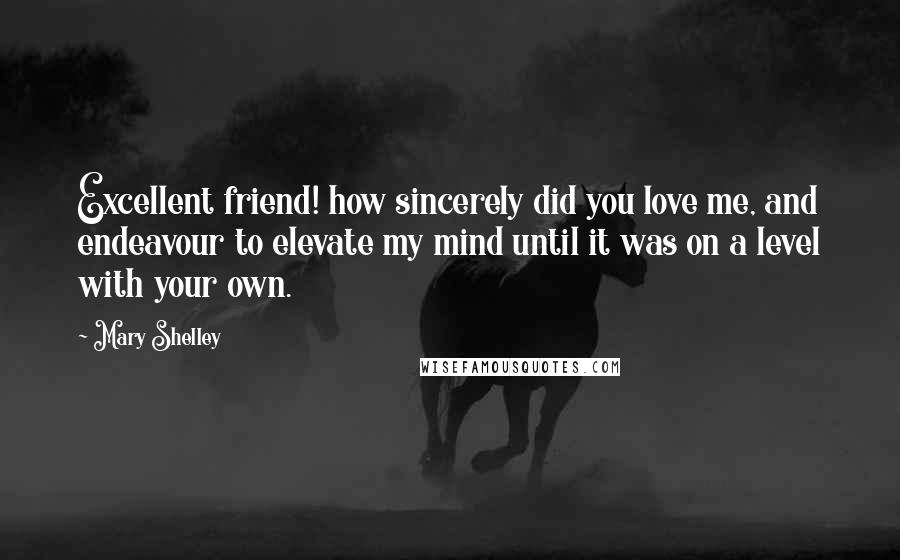 Mary Shelley quotes: Excellent friend! how sincerely did you love me, and endeavour to elevate my mind until it was on a level with your own.