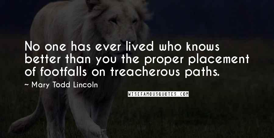 Mary Todd Lincoln quotes: No one has ever lived who knows better than you the proper placement of footfalls on treacherous paths.