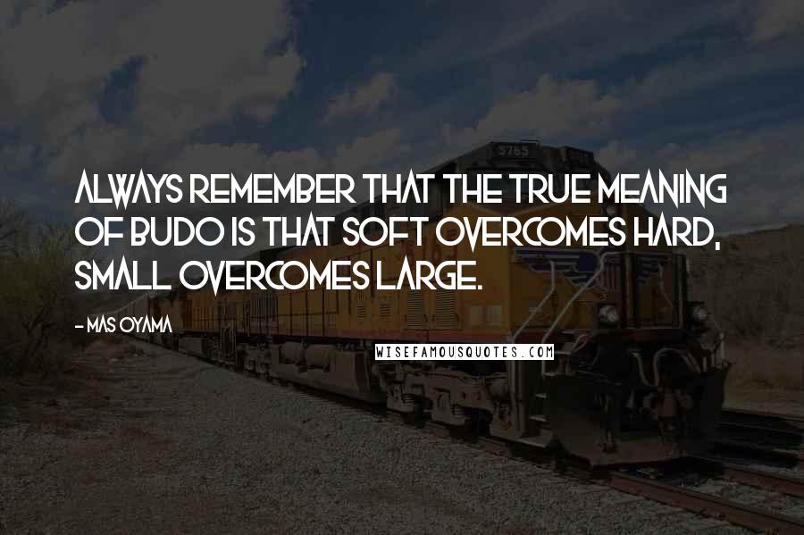 Mas Oyama quotes: Always remember that the true meaning of Budo is that soft overcomes hard, small overcomes large.