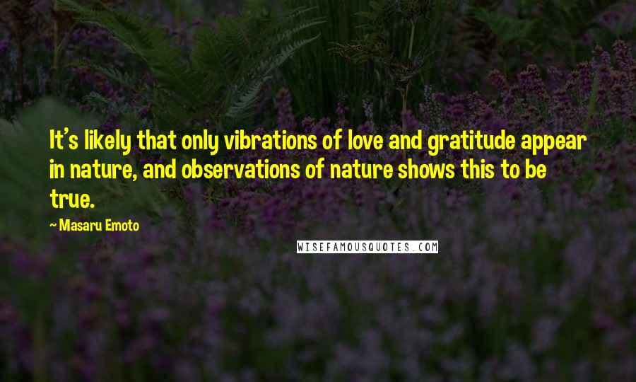 Masaru Emoto quotes: It's likely that only vibrations of love and gratitude appear in nature, and observations of nature shows this to be true.