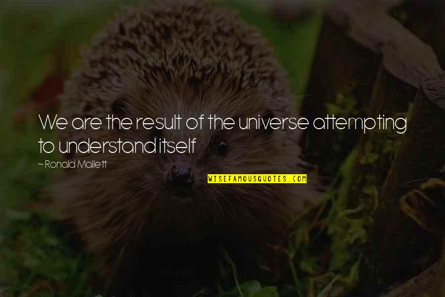 Masselottes Quotes By Ronald Mallett: We are the result of the universe attempting Masselottes Quotes By Ronald Mallett: We are the result of the universe attempting