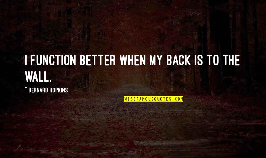 Massive Crush Quotes By Bernard Hopkins: I function better when my back is to Massive Crush Quotes By Bernard Hopkins: I function better when my back is to