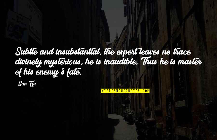 Master Of Our Fate Quotes By Sun Tzu: Subtle and insubstantial, the expert leaves no trace; Master Of Our Fate Quotes By Sun Tzu: Subtle and insubstantial, the expert leaves no trace;