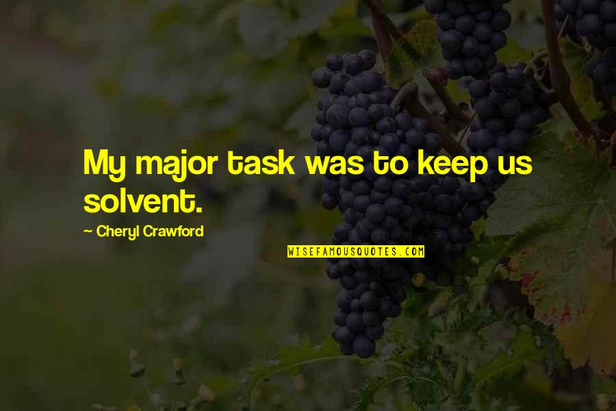 Masuma Anwar Quotes By Cheryl Crawford: My major task was to keep us solvent. Masuma Anwar Quotes By Cheryl Crawford: My major task was to keep us solvent.