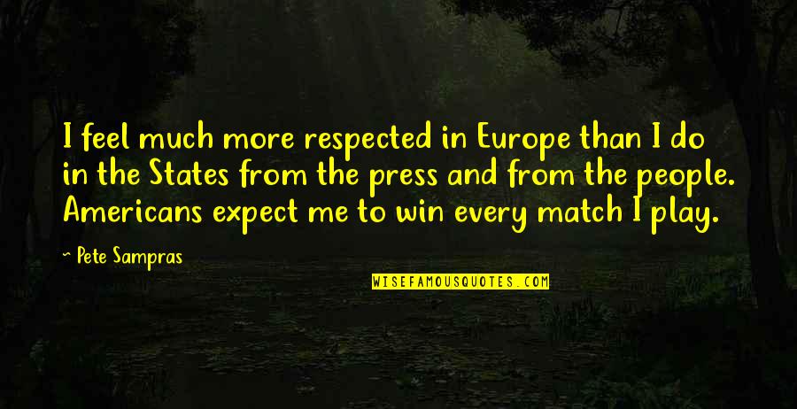 Match Win Quotes By Pete Sampras: I feel much more respected in Europe than