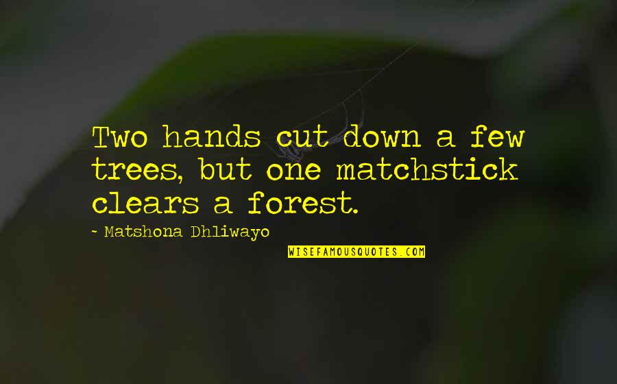 Matchstick Quotes By Matshona Dhliwayo: Two hands cut down a few trees, but