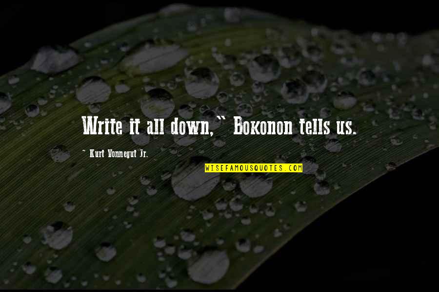 Matematicamente Quotes By Kurt Vonnegut Jr.: Write it all down," Bokonon tells us. Matematicamente Quotes By Kurt Vonnegut Jr.: Write it all down," Bokonon tells us.