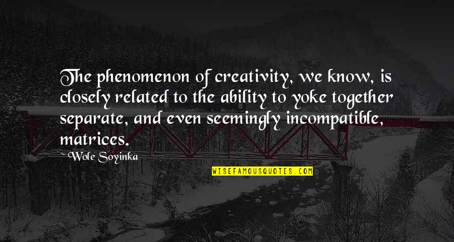 Matrices Quotes By Wole Soyinka: The phenomenon of creativity, we know, is closely