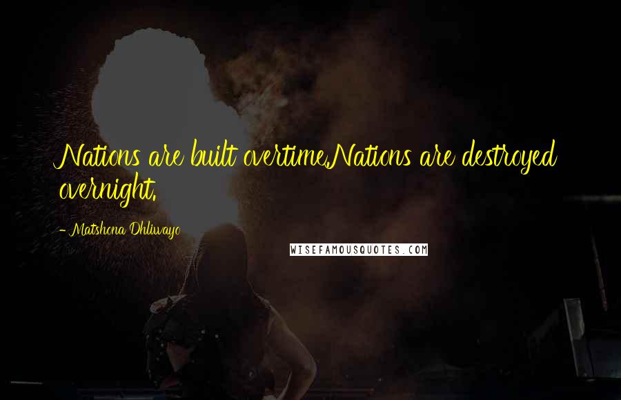 Matshona Dhliwayo quotes: Nations are built overtime.Nations are destroyed overnight.