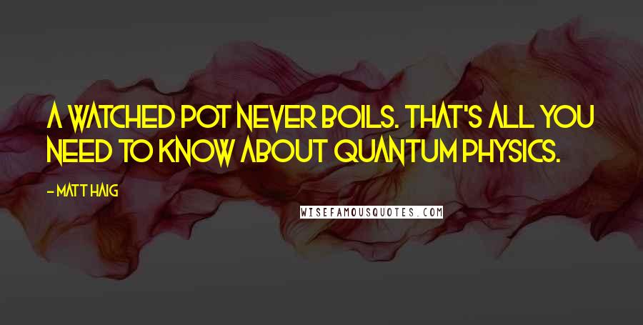 Matt Haig quotes: A watched pot never boils. That's all you need to know about quantum physics.