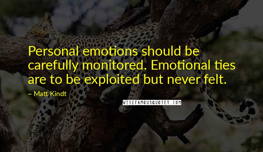 Matt Kindt quotes: Personal emotions should be carefully monitored. Emotional ties are to be exploited but never felt.