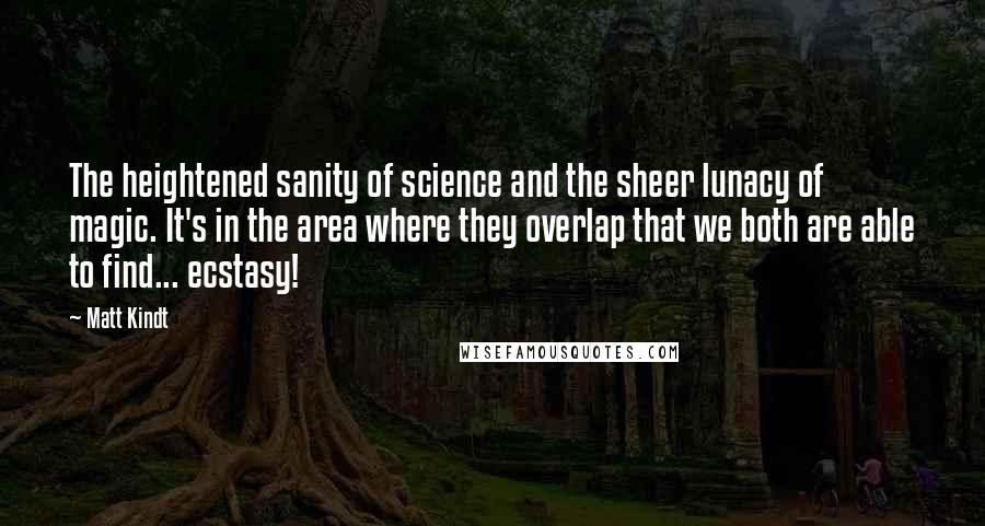 Matt Kindt quotes: The heightened sanity of science and the sheer lunacy of magic. It's in the area where they overlap that we both are able to find... ecstasy!