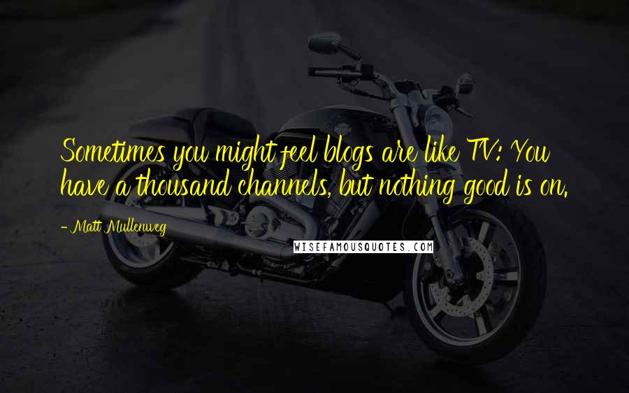 Matt Mullenweg quotes: Sometimes you might feel blogs are like TV: You have a thousand channels, but nothing good is on.