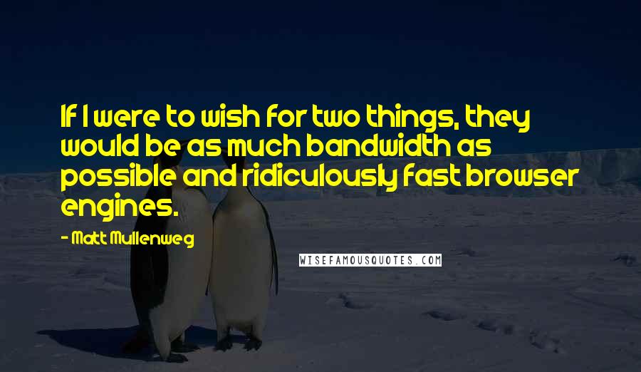 Matt Mullenweg quotes: If I were to wish for two things, they would be as much bandwidth as possible and ridiculously fast browser engines.