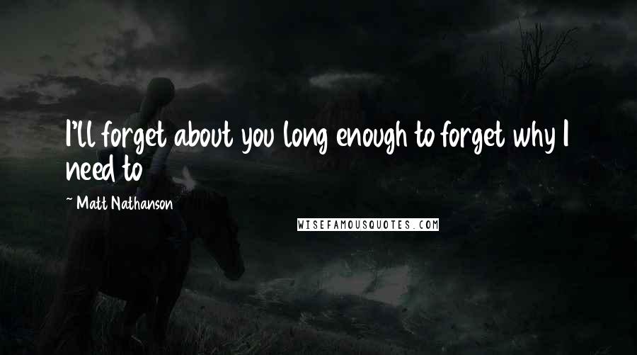 Matt Nathanson quotes: I'll forget about you long enough to forget why I need to