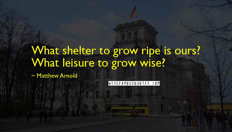 Matthew Arnold quotes: What shelter to grow ripe is ours? What leisure to grow wise?