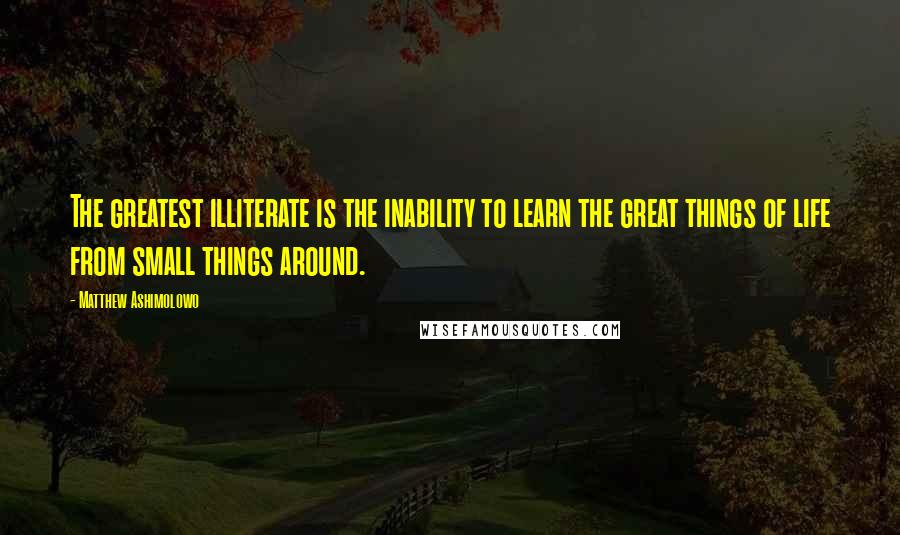 Matthew Ashimolowo quotes: The greatest illiterate is the inability to learn the great things of life from small things around.