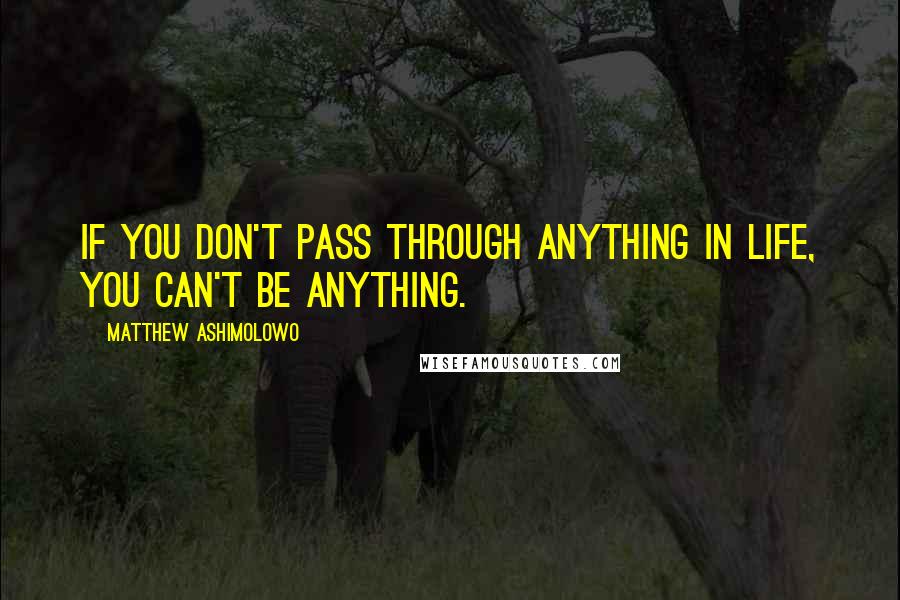 Matthew Ashimolowo quotes: If you don't pass through anything in life, you can't be anything.