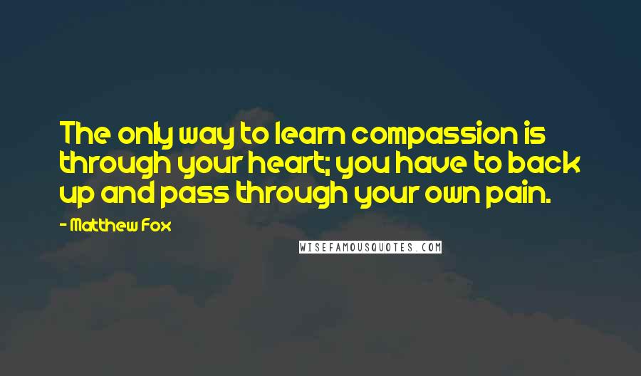 Matthew Fox quotes: The only way to learn compassion is through your heart; you have to back up and pass through your own pain.