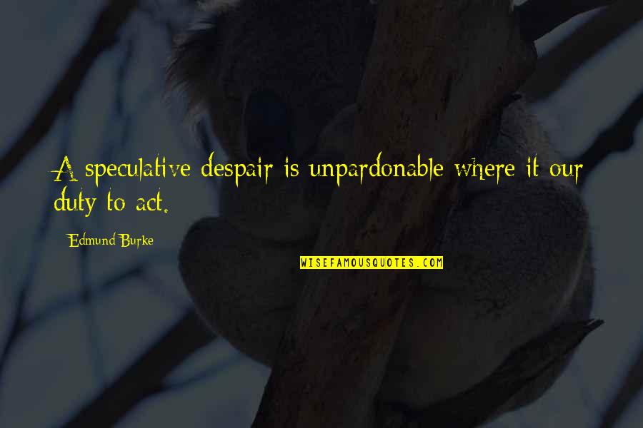 Matthew Kellog Quotes By Edmund Burke: A speculative despair is unpardonable where it our