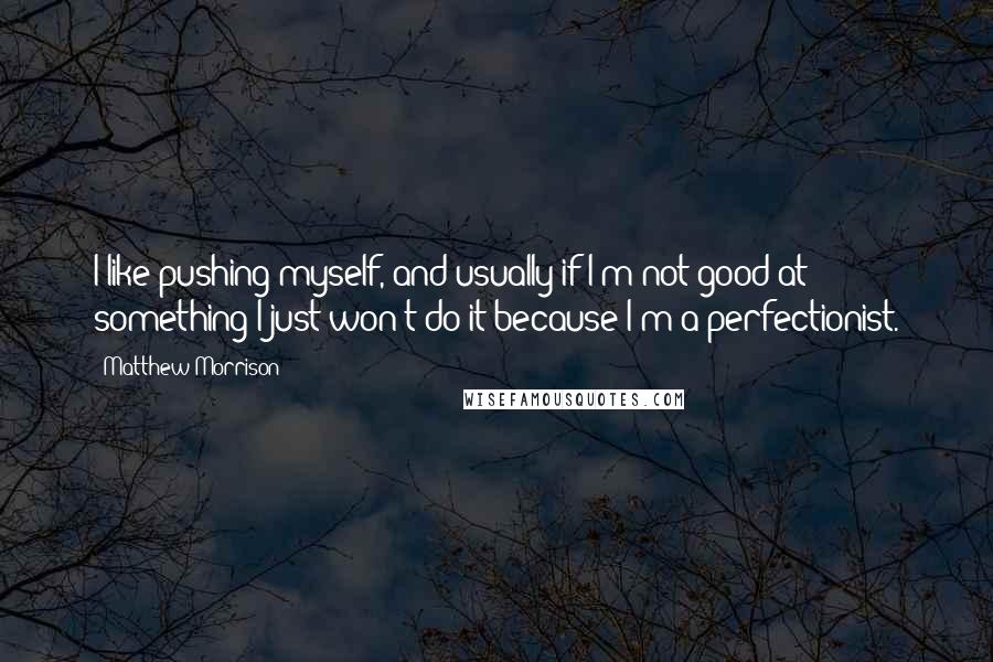 Matthew Morrison quotes: I like pushing myself, and usually if I'm not good at something I just won't do it because I'm a perfectionist. Matthew Morrison quotes: I like pushing myself, and usually if I'm not good at something I just won't do it because I'm a perfectionist.