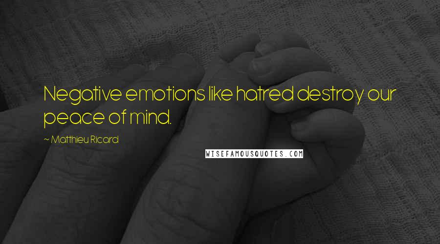 Matthieu Ricard quotes: Negative emotions like hatred destroy our peace of mind.