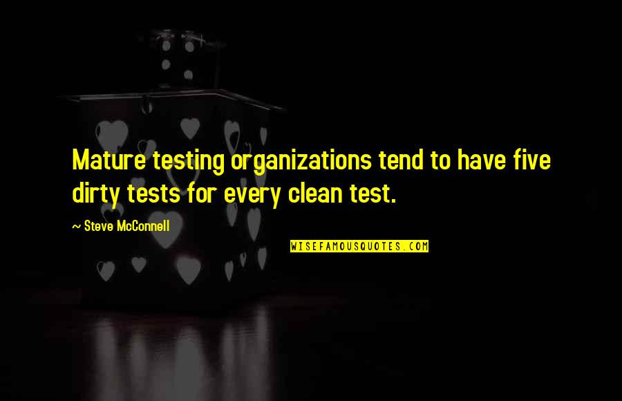 Mature Quotes By Steve McConnell: Mature testing organizations tend to have five dirty