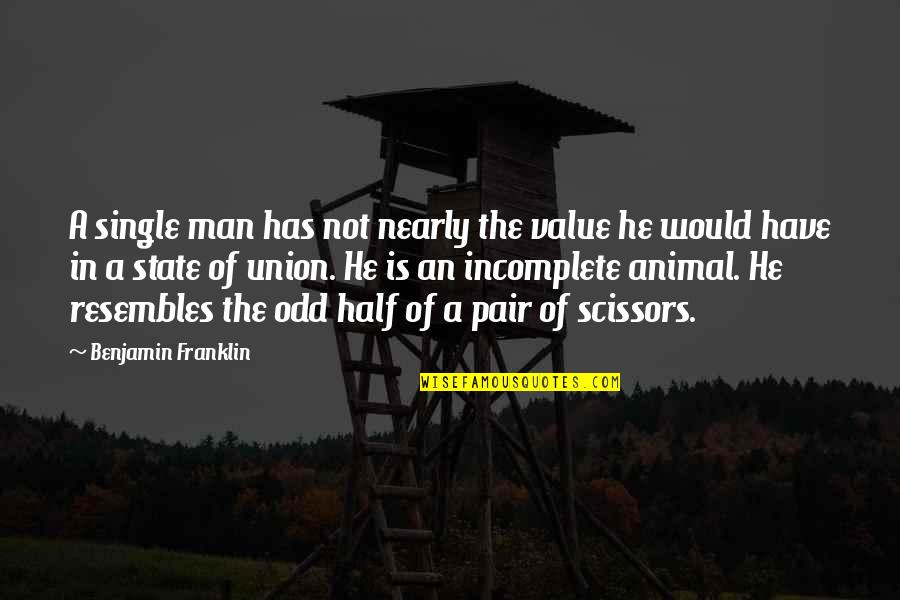 Maugham School Quotes By Benjamin Franklin: A single man has not nearly the value