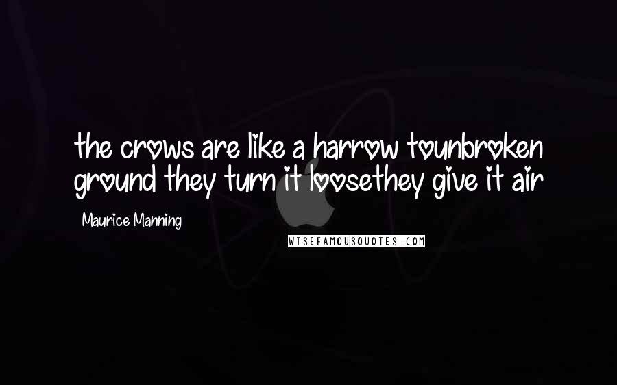Maurice Manning quotes: the crows are like a harrow tounbroken ground they turn it loosethey give it air