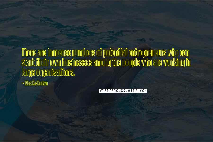 Max McKeown quotes: There are immense numbers of potential entrepreneurs who can start their own businesses among the people who are working in large organisations.