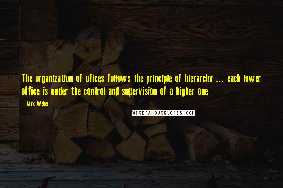 Max Weber quotes: The organization of ofices follows the principle of hierarchy ... each lower office is under the control and supervision of a higher one
