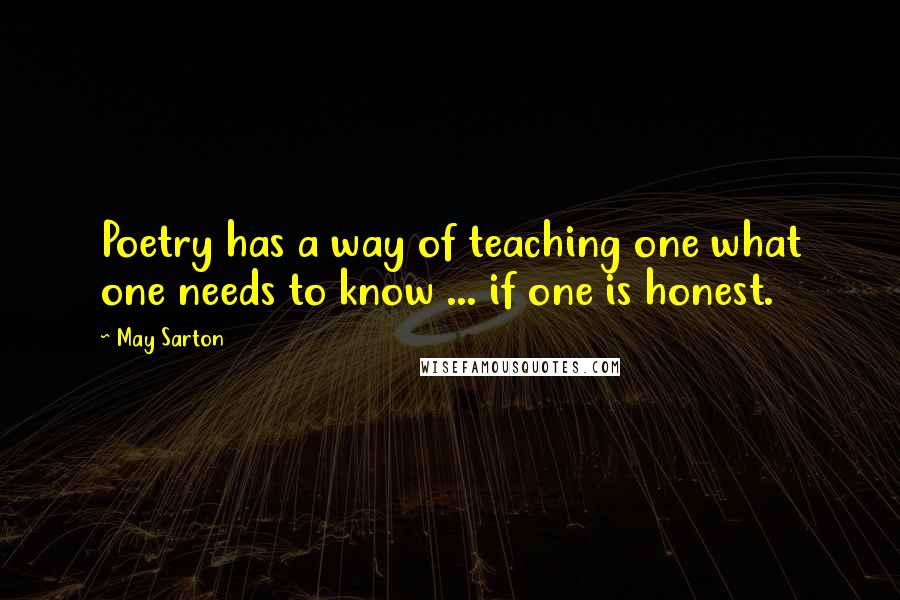May Sarton quotes: Poetry has a way of teaching one what one needs to know ... if one is honest.