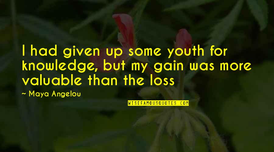 Maya Angelou Quotes By Maya Angelou: I had given up some youth for knowledge,