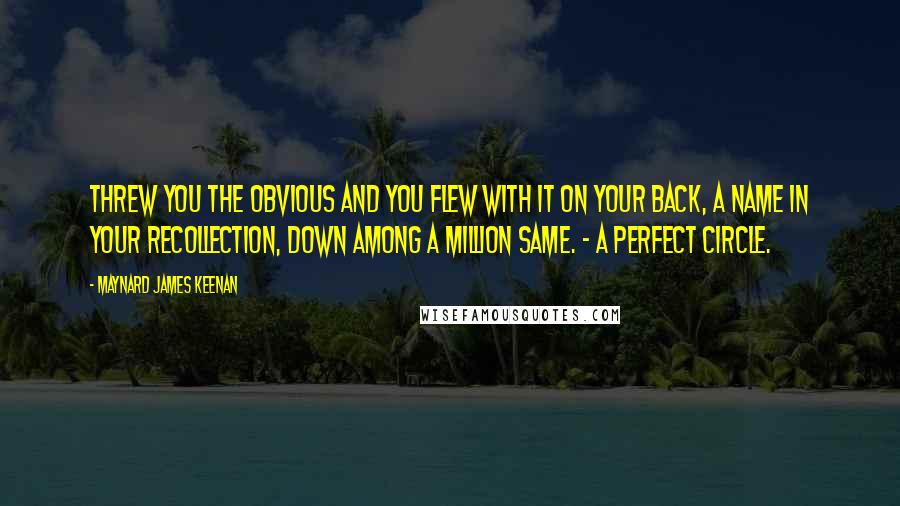 Maynard James Keenan quotes: Threw you the obvious and you flew with it on your back, A name in your recollection, down among a million same. - A Perfect Circle.