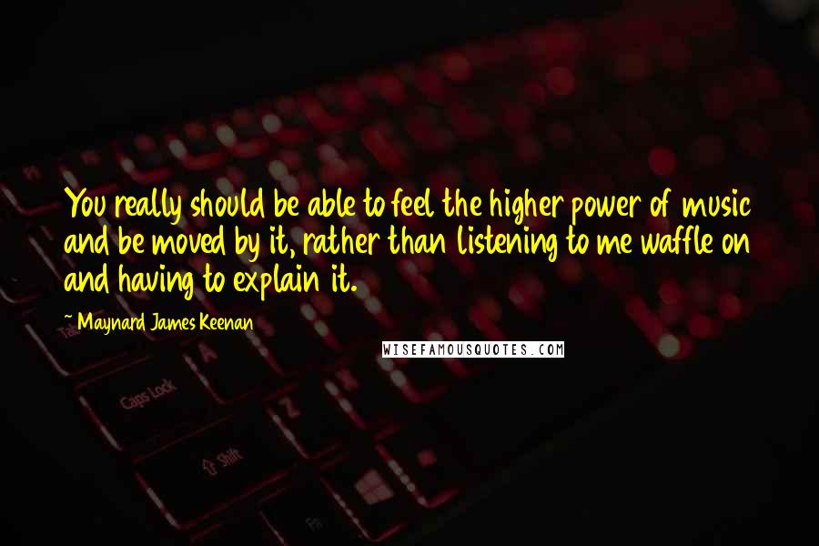 Maynard James Keenan quotes: You really should be able to feel the higher power of music and be moved by it, rather than listening to me waffle on and having to explain it.