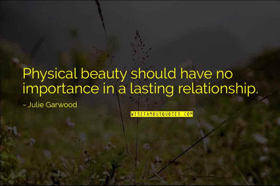 Maysan National High School Quotes By Julie Garwood: Physical beauty should have no importance in a
