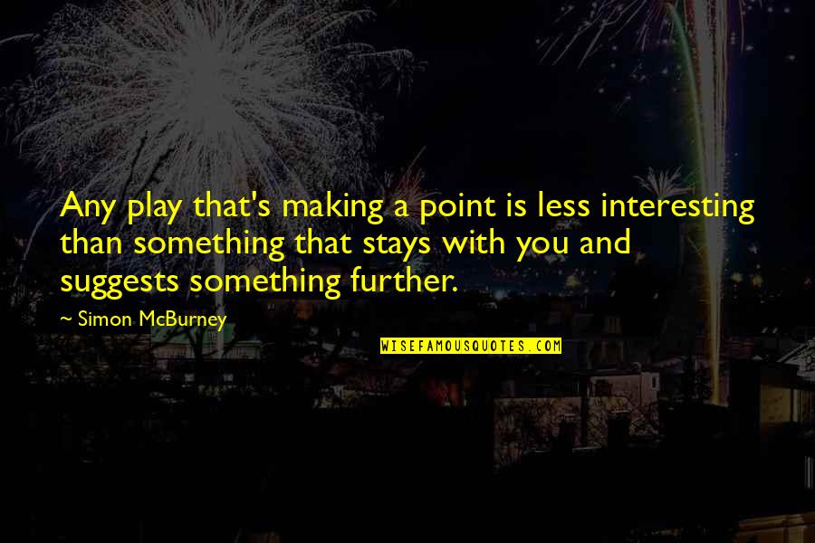 Mcburney Quotes By Simon McBurney: Any play that's making a point is less Mcburney Quotes By Simon McBurney: Any play that's making a point is less
